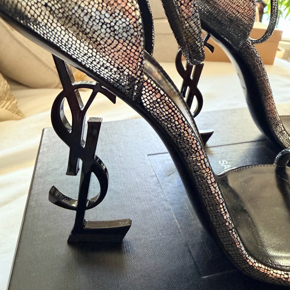 Saint Laurent Opyum YSL Heel Sandals Silver 39+ $1195 Retail - Picture 3 of 8